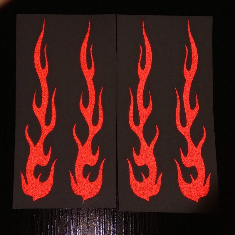 CUSHYSTORE Red Hot Rod Flame Fire Tribal Retro Reflective Decals Sticker for Helmet Cane Bicycle 1"x5", 4 Pack - Image 2